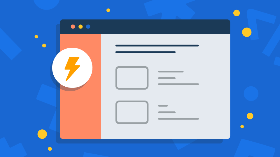 Illustration of an abstract UI window with a lighting bolt
superimposed floating infront of a blue background