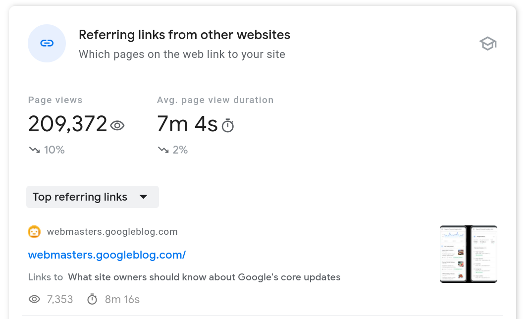 Search Console Insights Referring Links