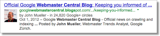 Authorship featured in search results from one of my favorite authors, John Mueller