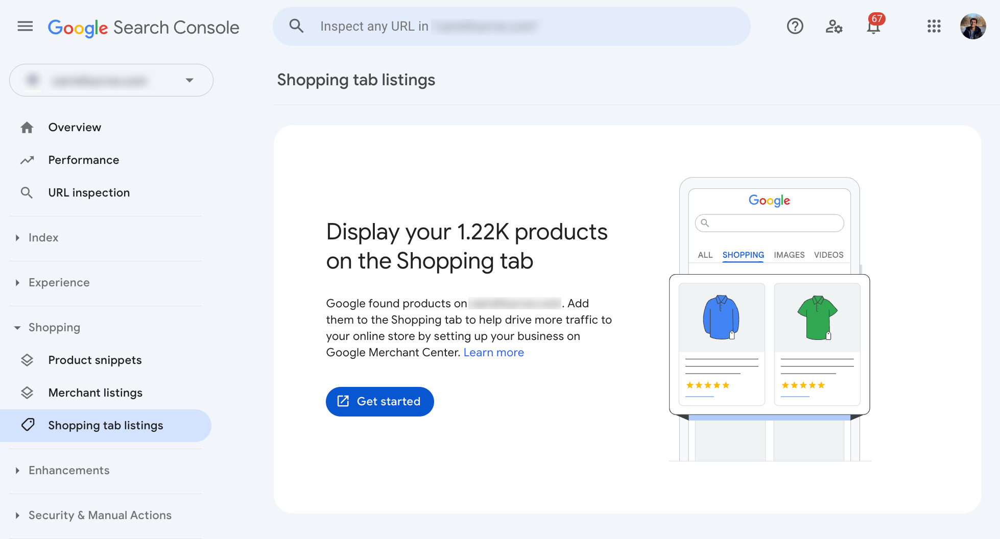 Search Console Shopping tab listings report