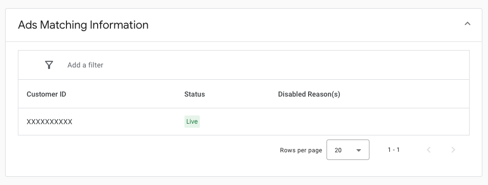 Visor del inventario de Anuncios de Servicios Locales