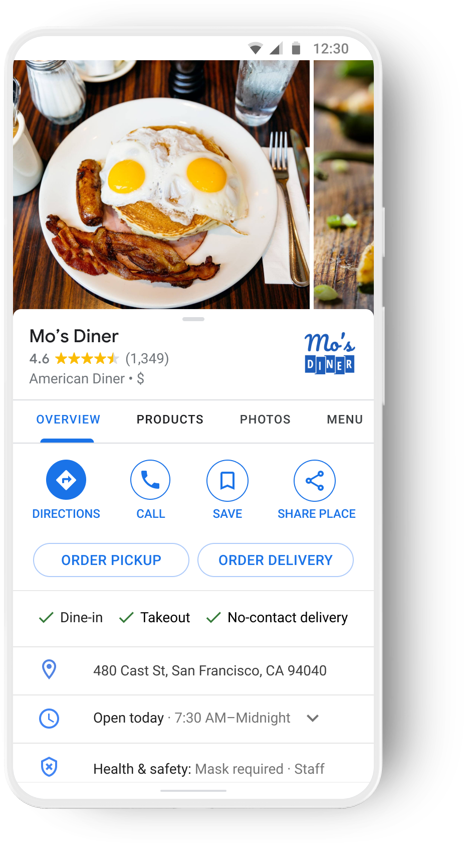Order with Google on Maps, single restaurant.