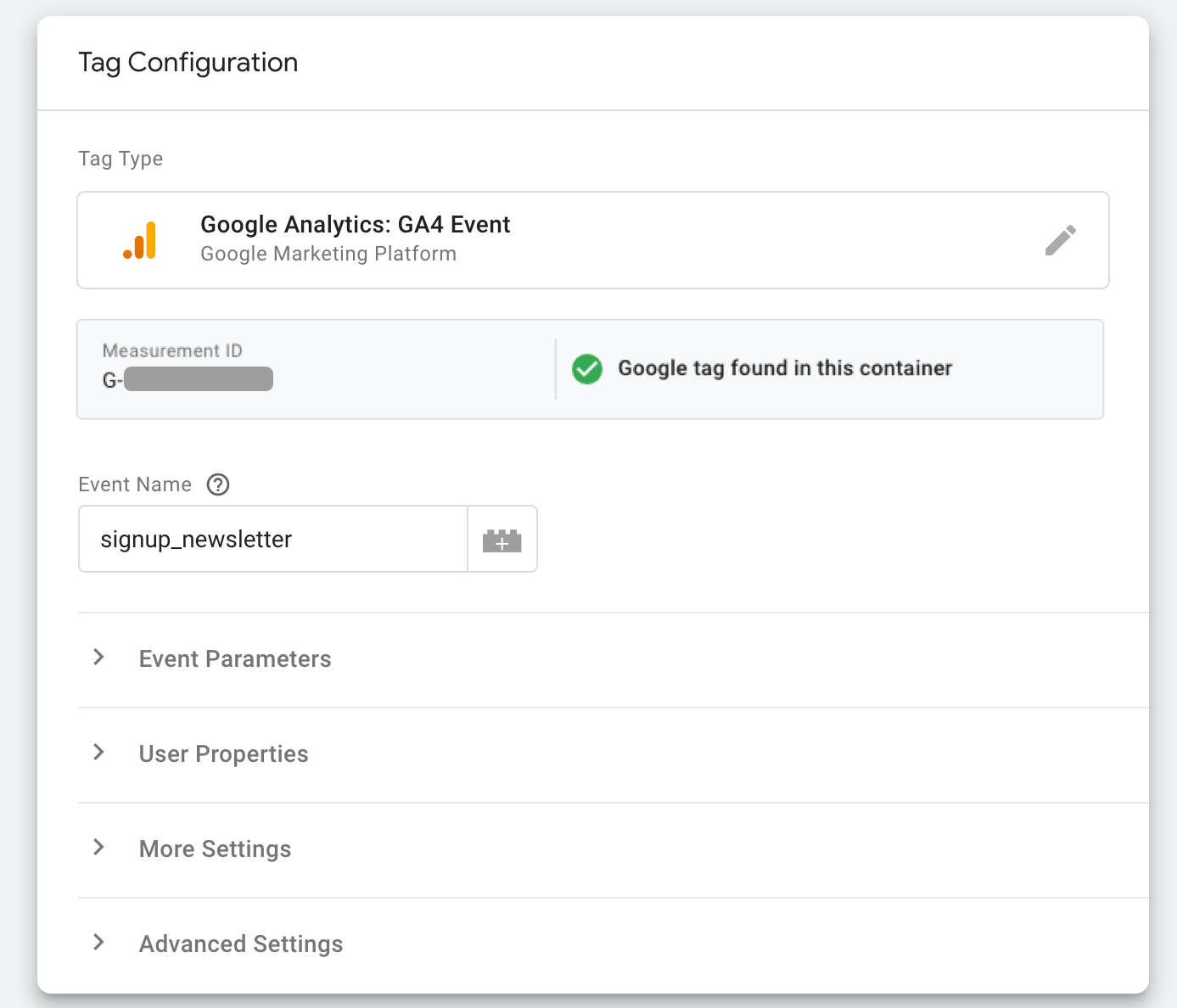 Tag-Konfiguration in Schritt 1