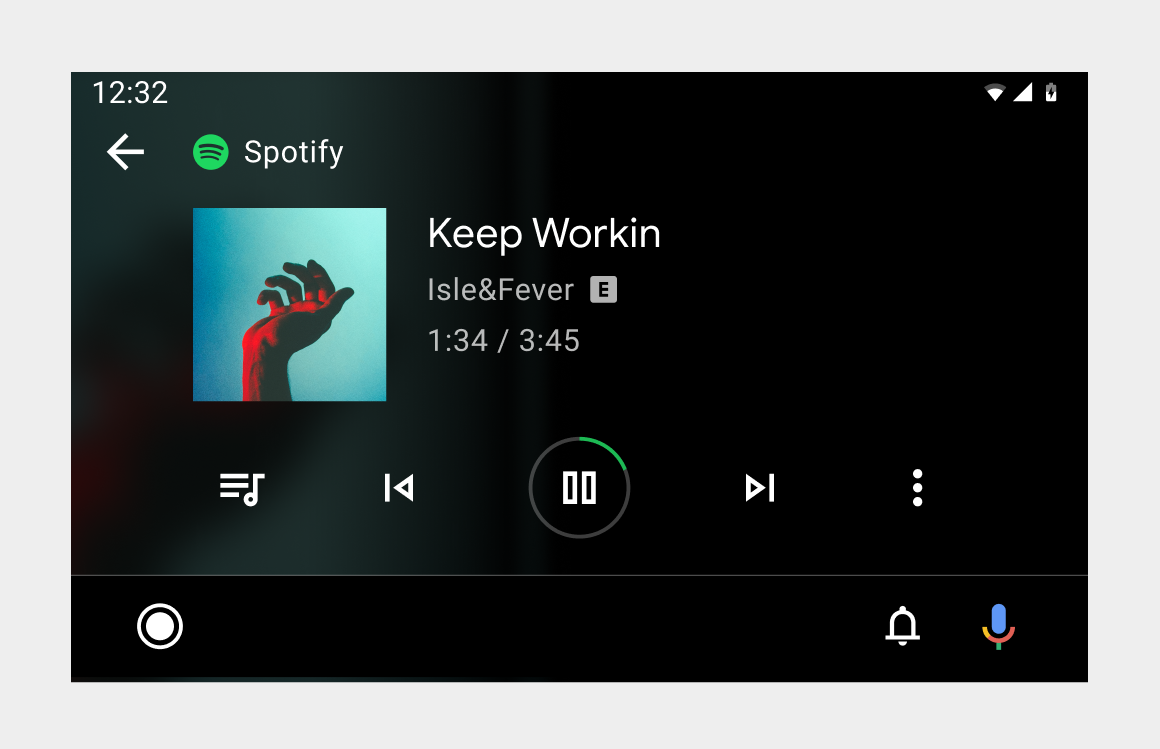 Screenshot of playback view for a currently playing song