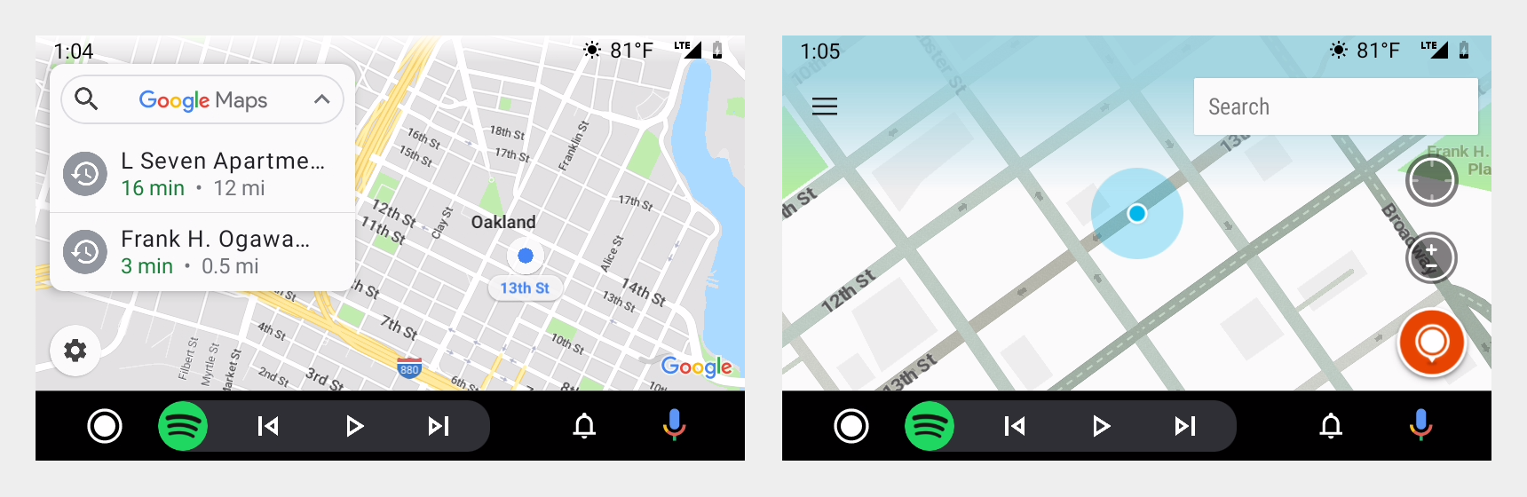 Screenshots from navigational apps