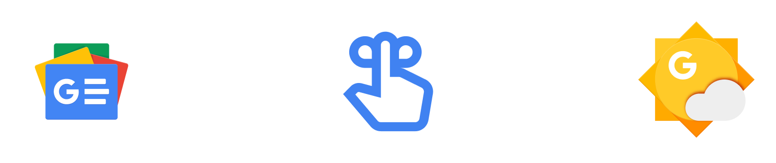 Ícones e títulos de três ações do Google Assistente