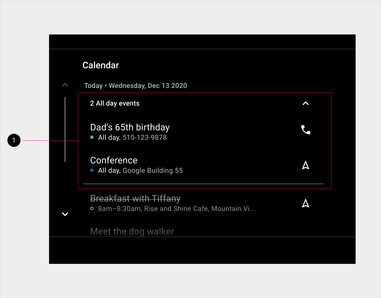 Calendar view of Today's all-day events