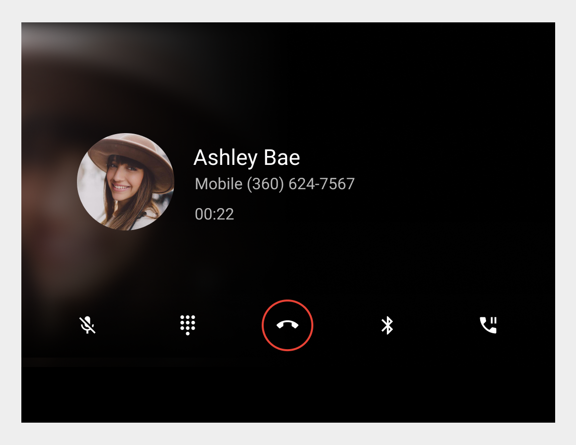 In-call status screen with control bar