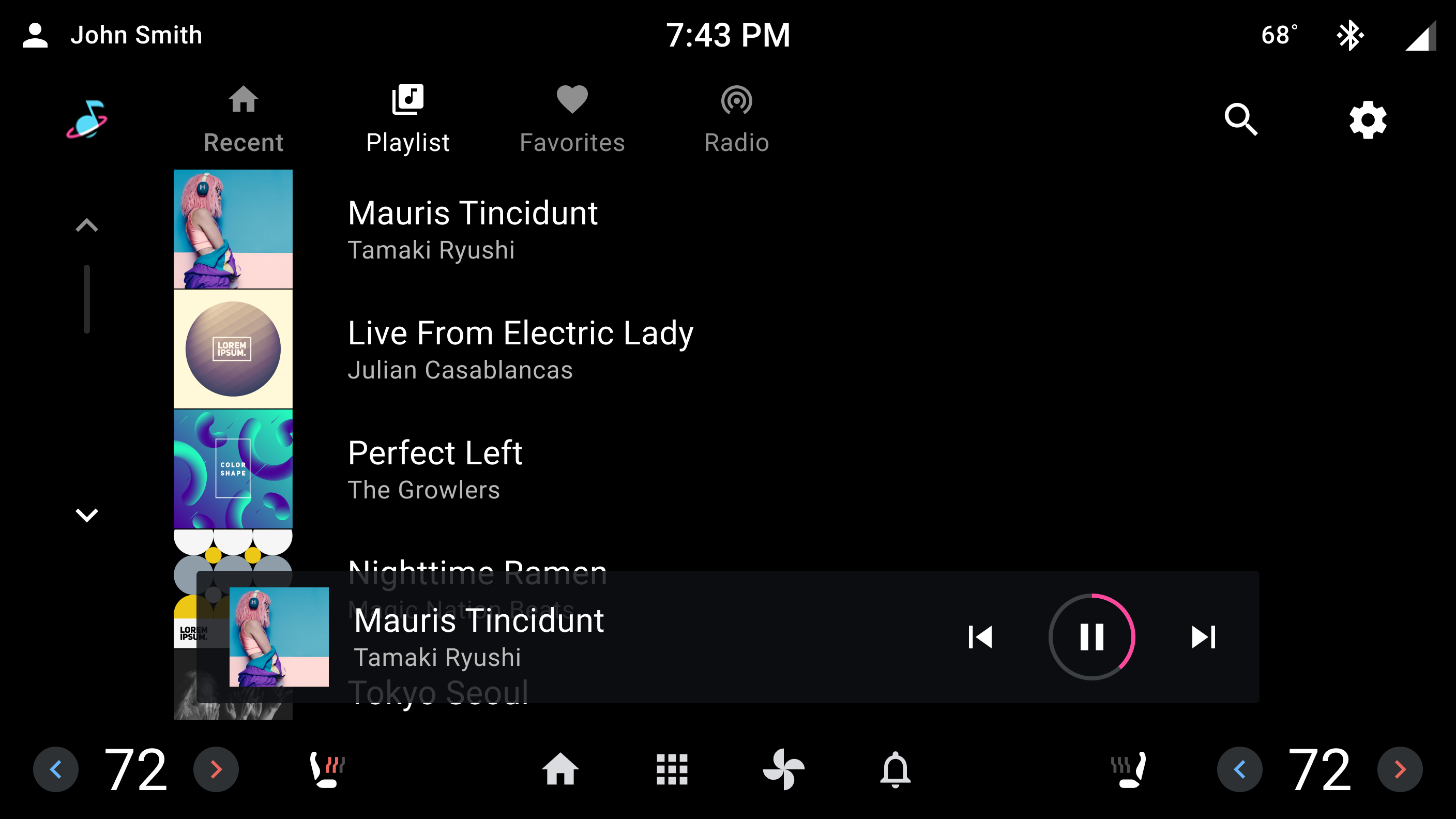 Indicatore circolare dell'avanzamento dei contenuti multimediali in azione