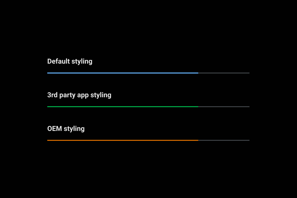 Linear media progress bar showing active track using default, third-party, and OEM accent colors