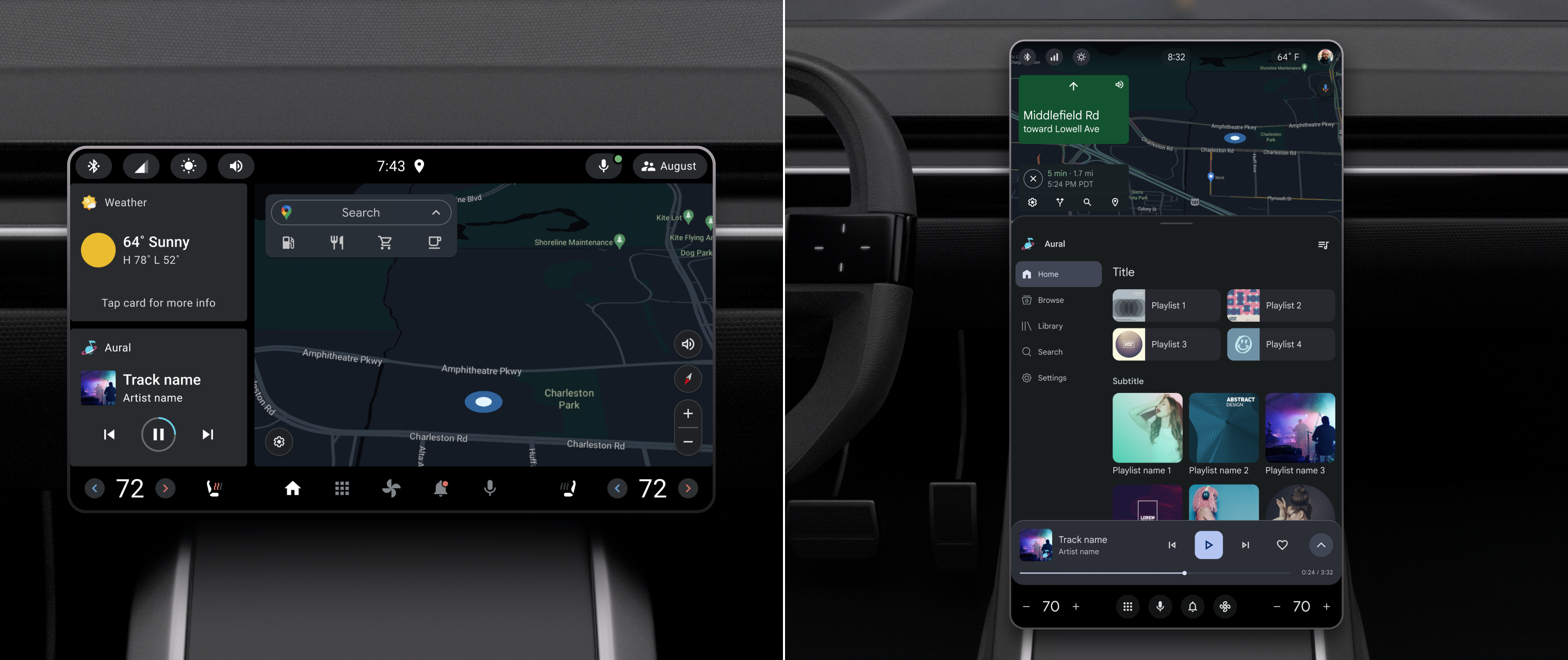 Images d'écrans sur deux tableaux de bord de voiture, montrant les deux conceptions de référence