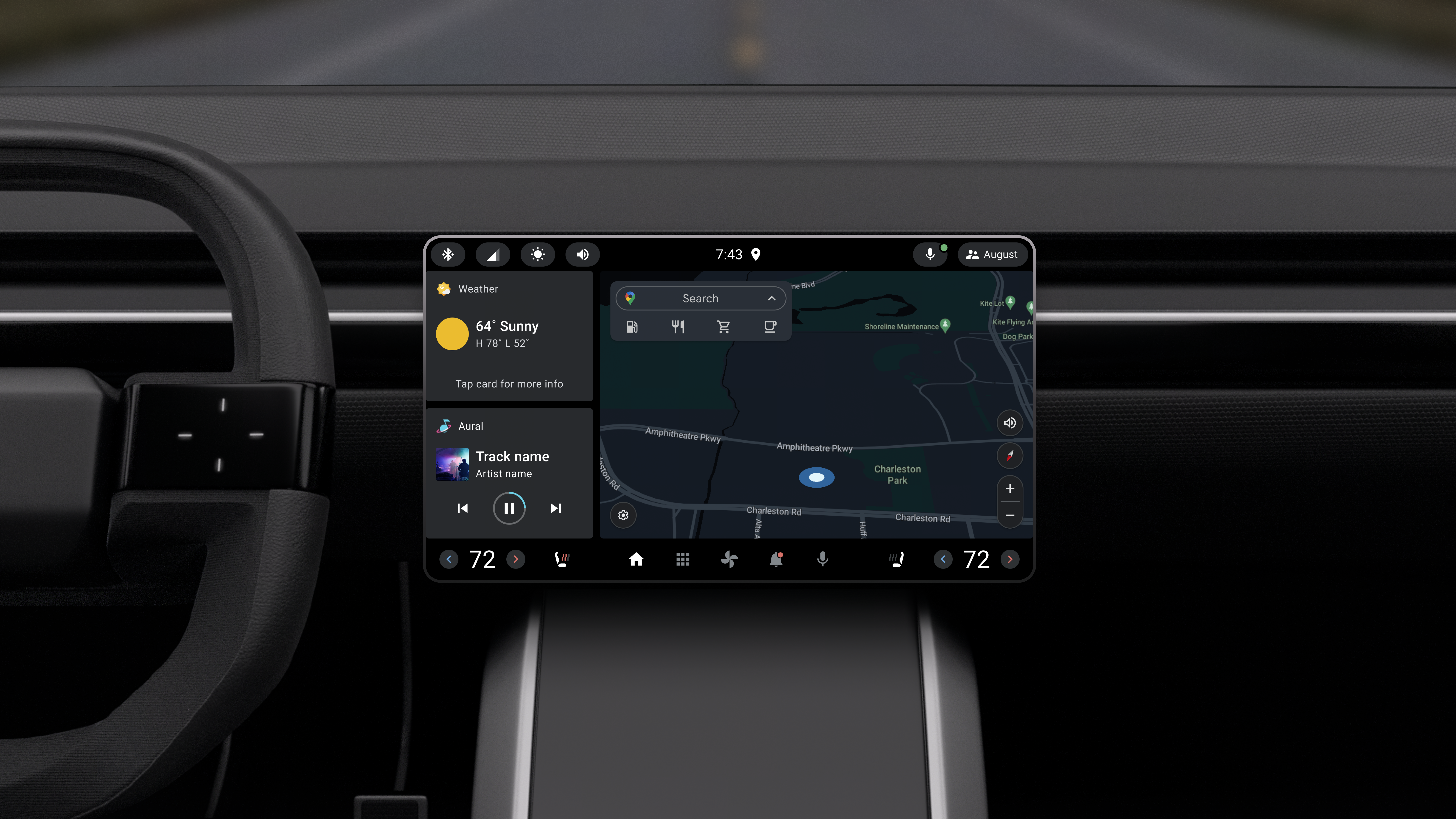 Car dashboard with small landscape-format screen showing reference design