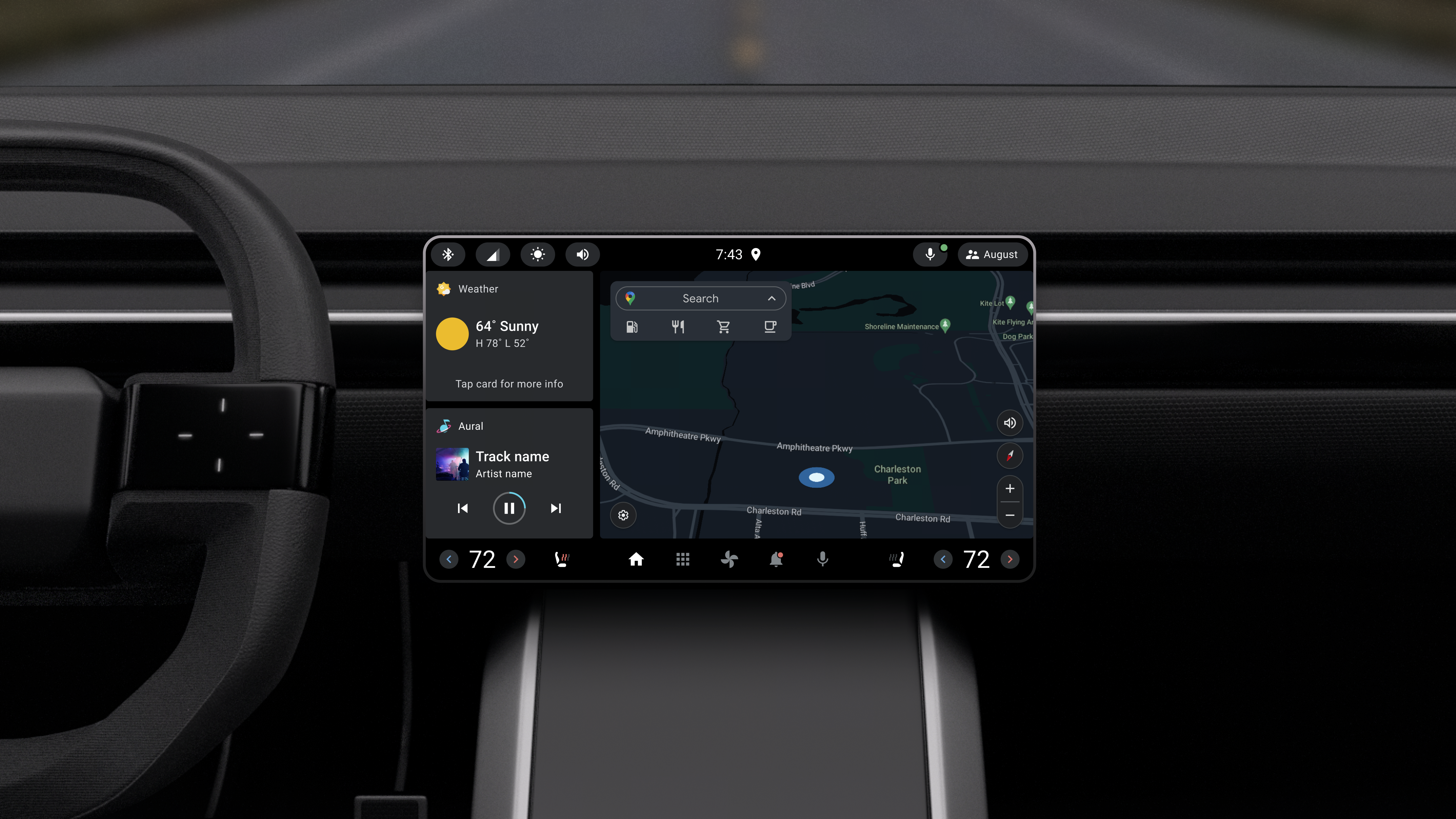 Cruscotto dell'auto con piccolo schermo in formato orizzontale che mostra il design di riferimento