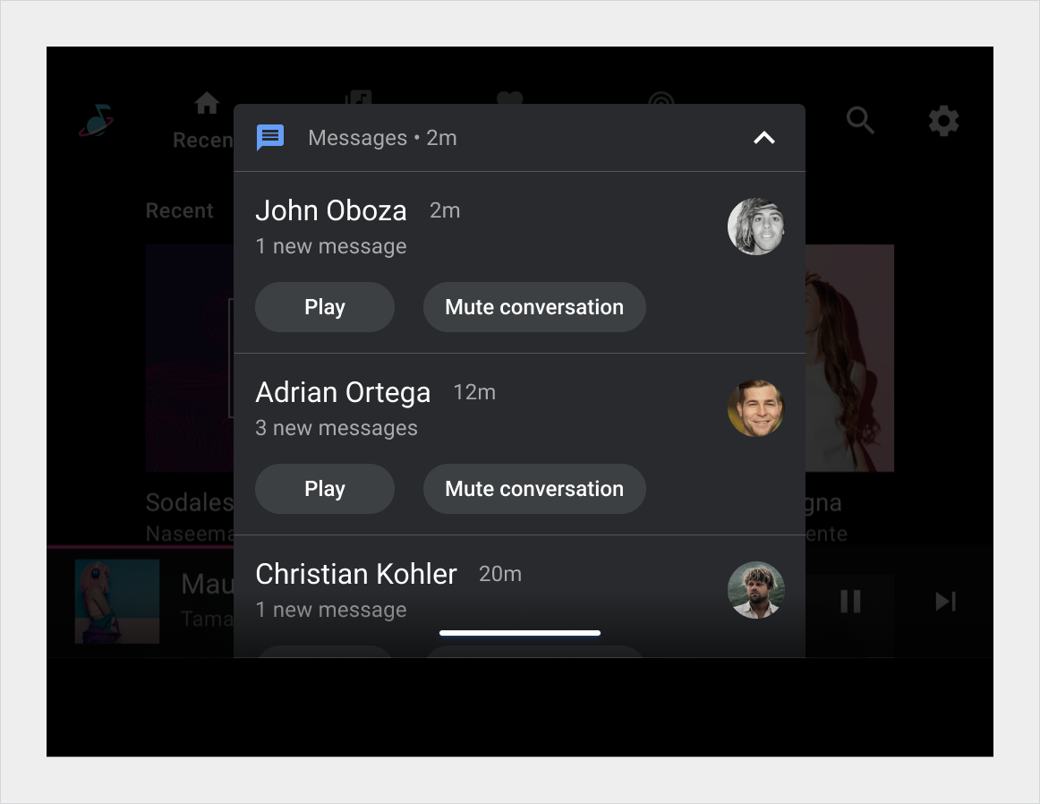 La version développée d'une notification groupée affiche toutes les notifications individuelles du groupe