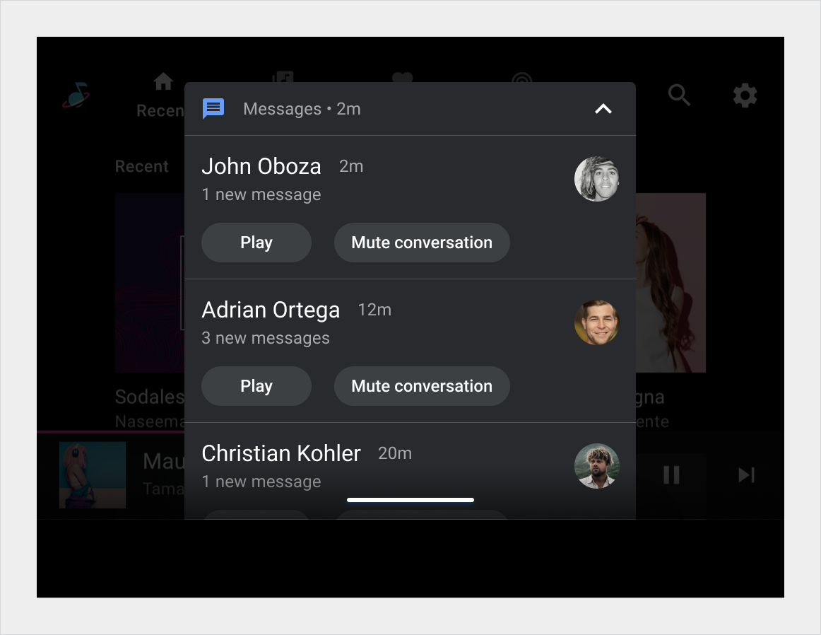 Expanded version of a grouped notification shows all individual notifications in the group