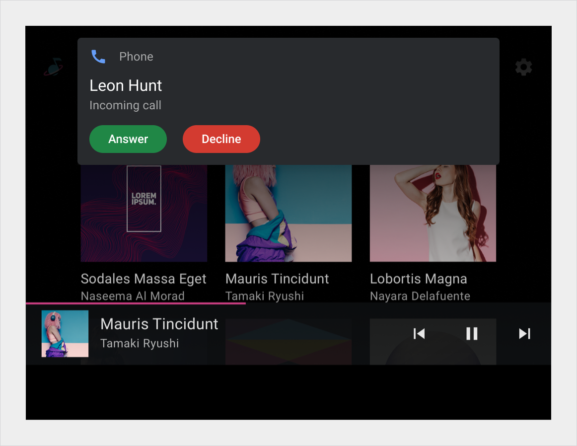 Fiche de notification d'appel entrant