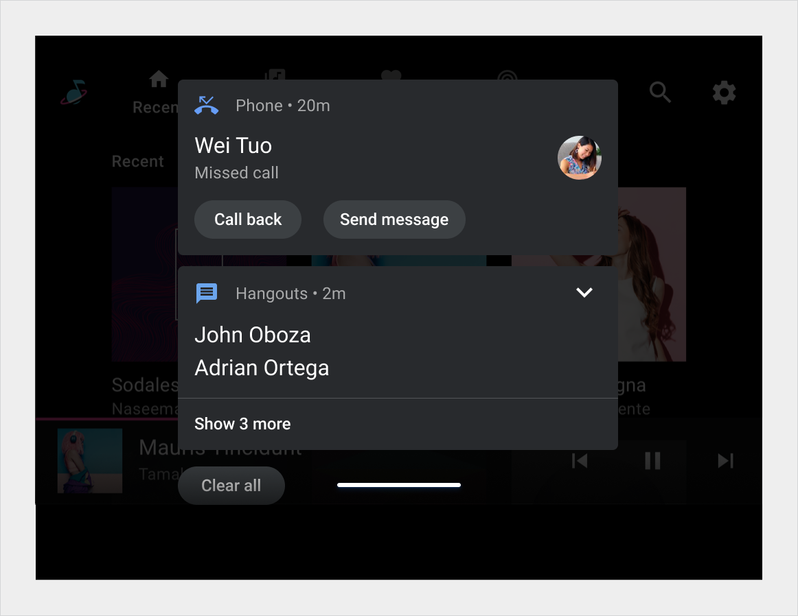 Vertical list showing first and second notification cards in the Notification Center