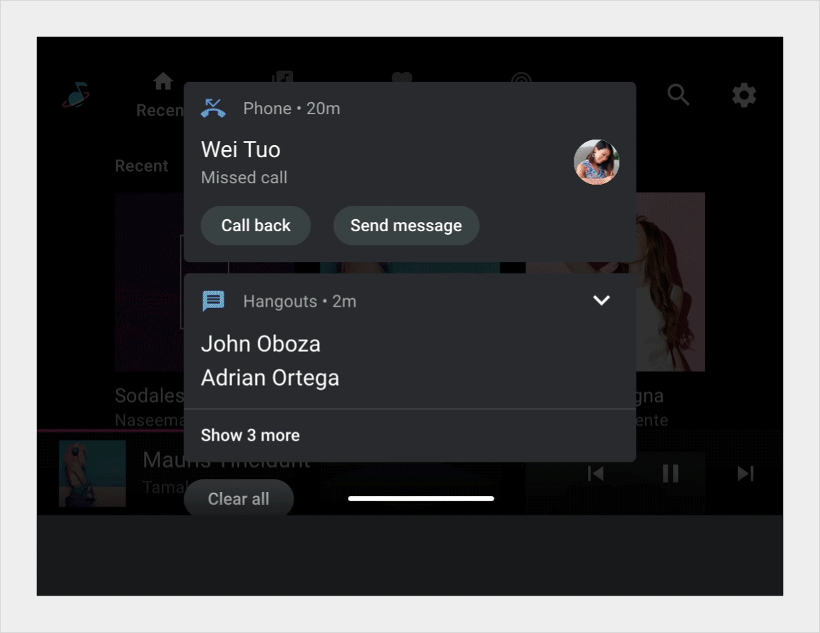 Video dell'overlay del Centro notifiche che viene ignorato toccando i bordi esterni