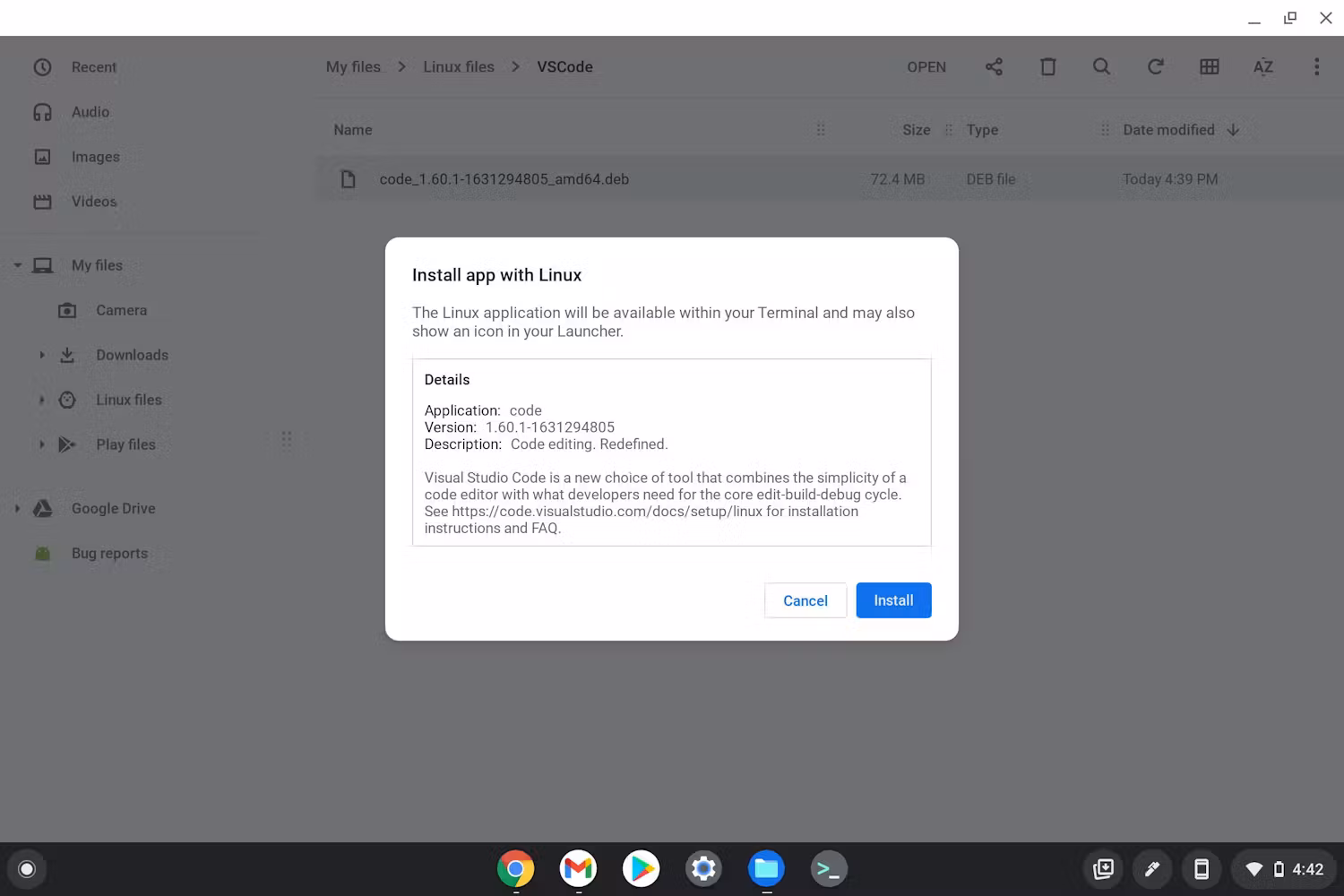 Lời nhắc cài đặt cho VS Code.