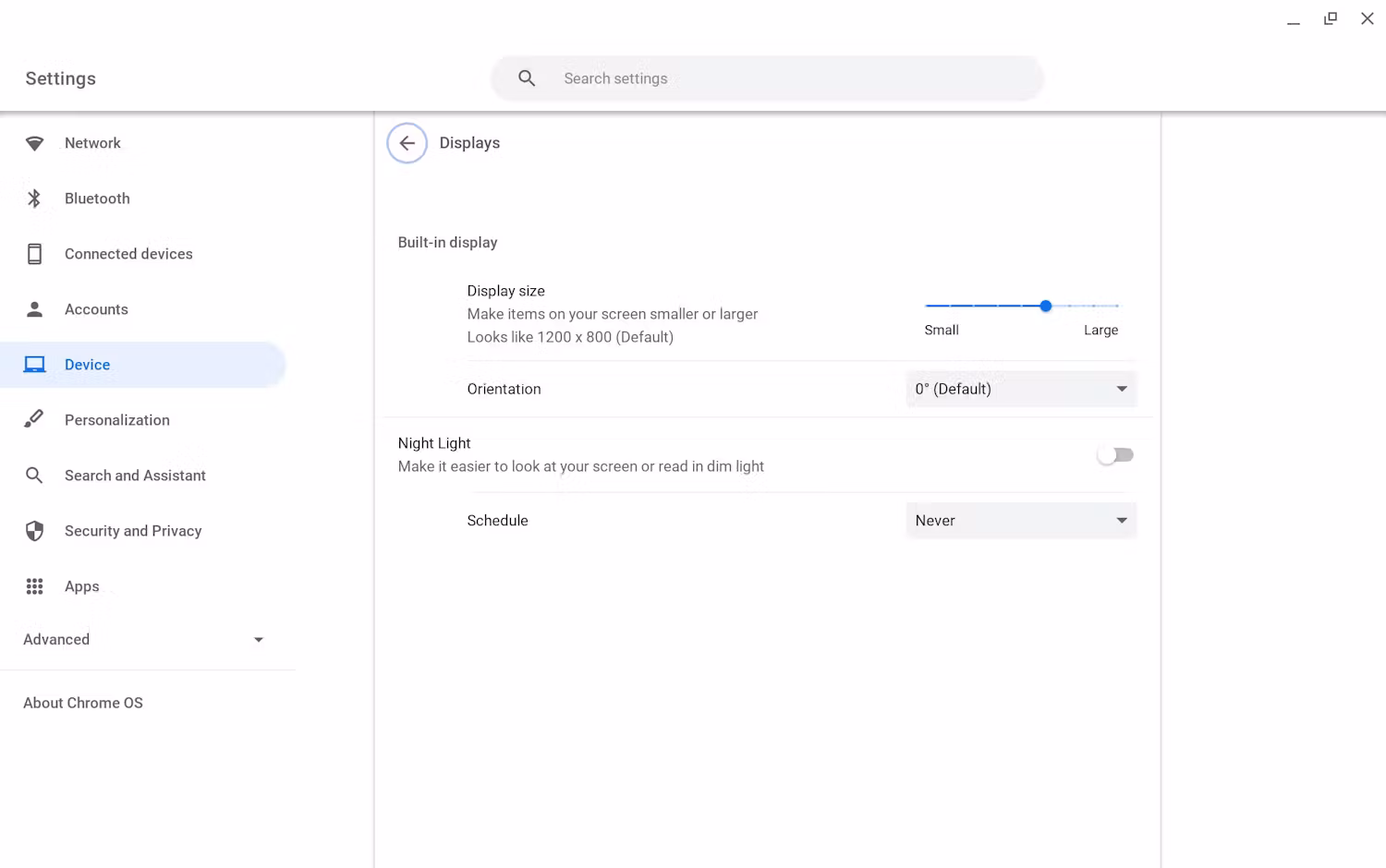 "Display Size" slider in the settings