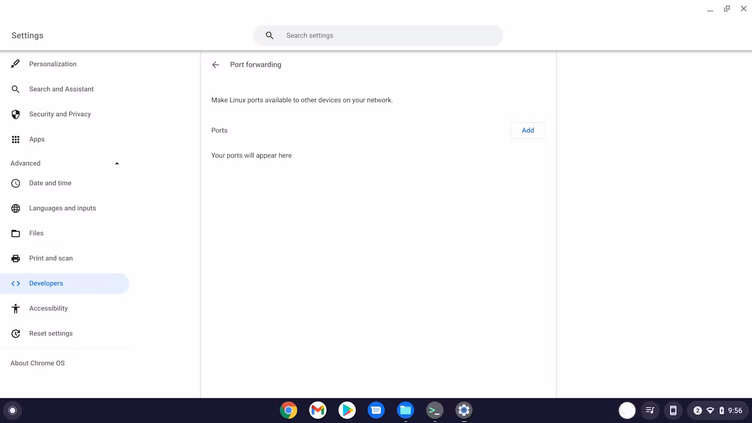 Pagina delle impostazioni port forwarding vuota.