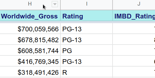 Gif:右键点击 H > 向右插入 1 列 显示“向右插入 1 列”的菜单