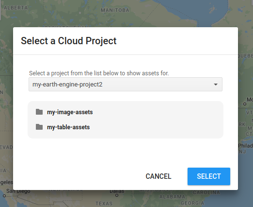 Cuadro de diálogo Selecciona un proyecto