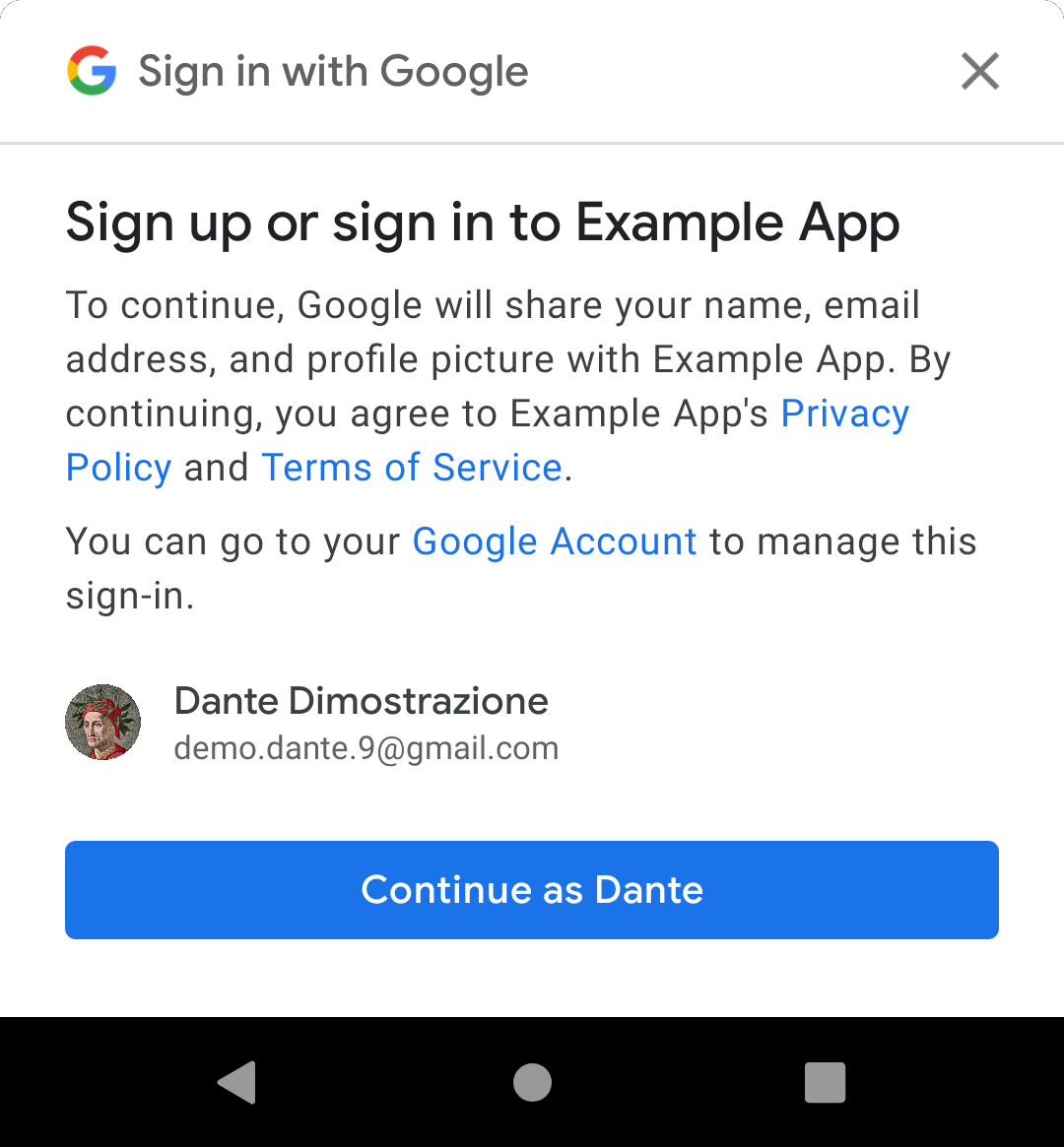 One-tap sign-up UI