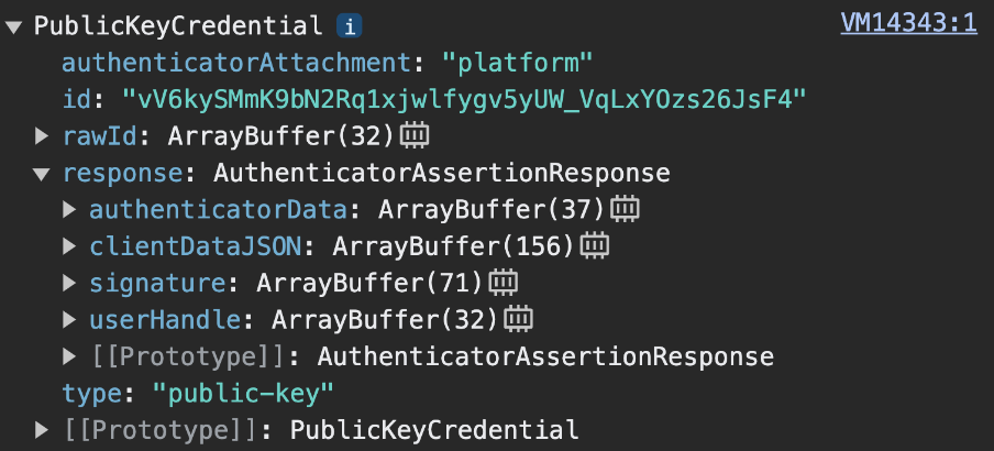 ออบเจ็กต์ PublicKeyCredential ที่เซิร์ฟเวอร์ส่ง