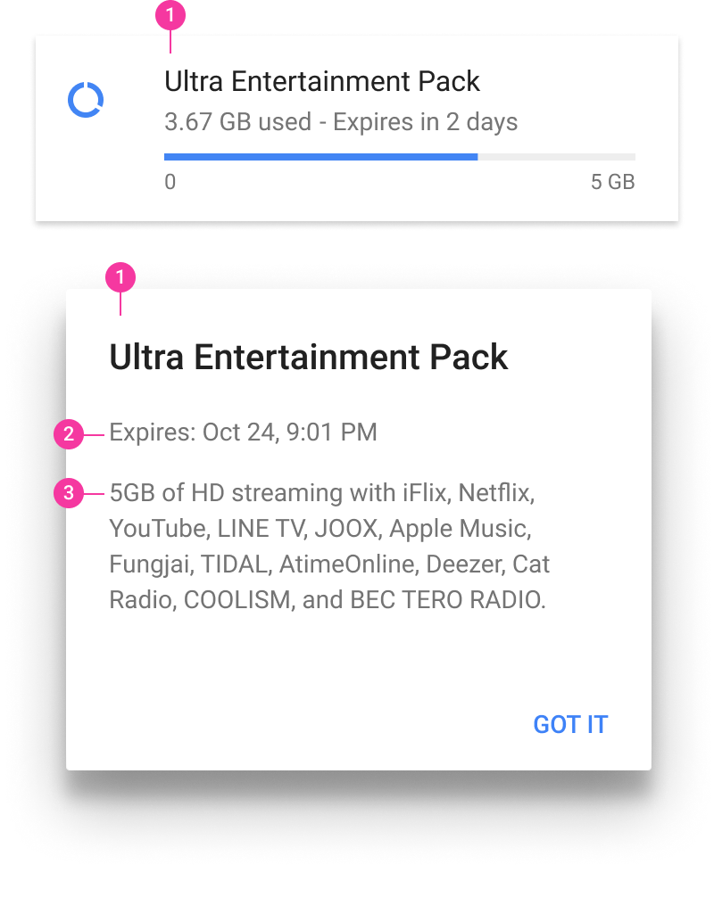 Module line item and dialog for Ultra entertainment pack dialog pointing to description
