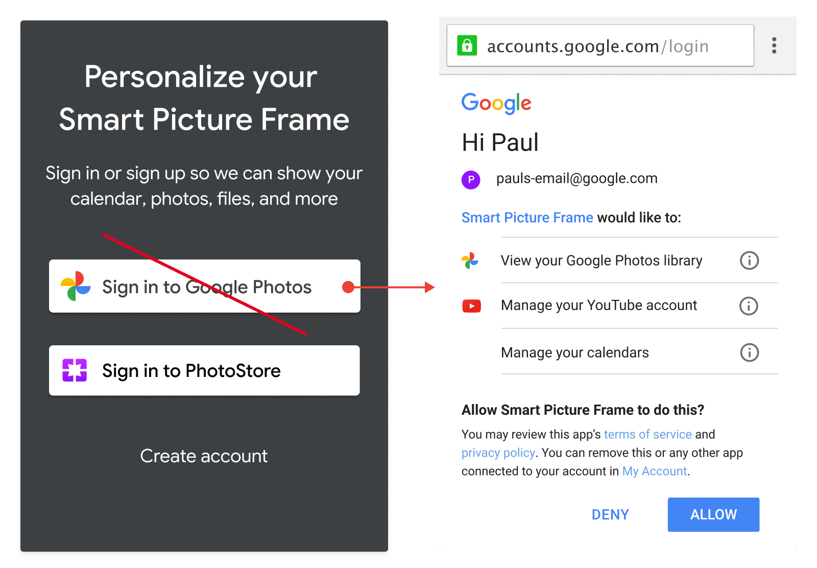 Screenshot of unacceptable usage of Google Photos branded
                  action button
