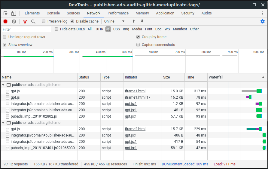 Captura de pantalla de la pestaña Network en Chrome DevTools