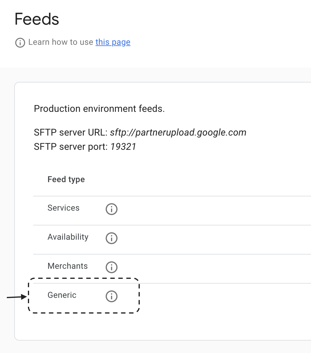 Memilih server SFTP feed