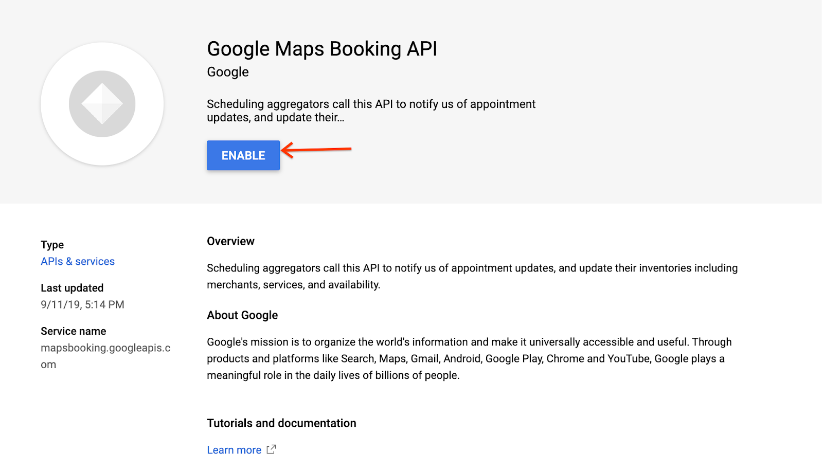 Activer l&#39;API Google Maps Booking