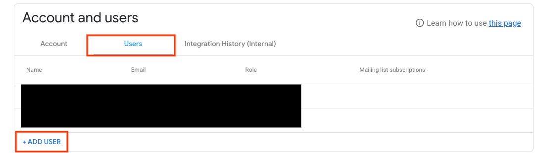 Tab "Users" ("Nutzer")