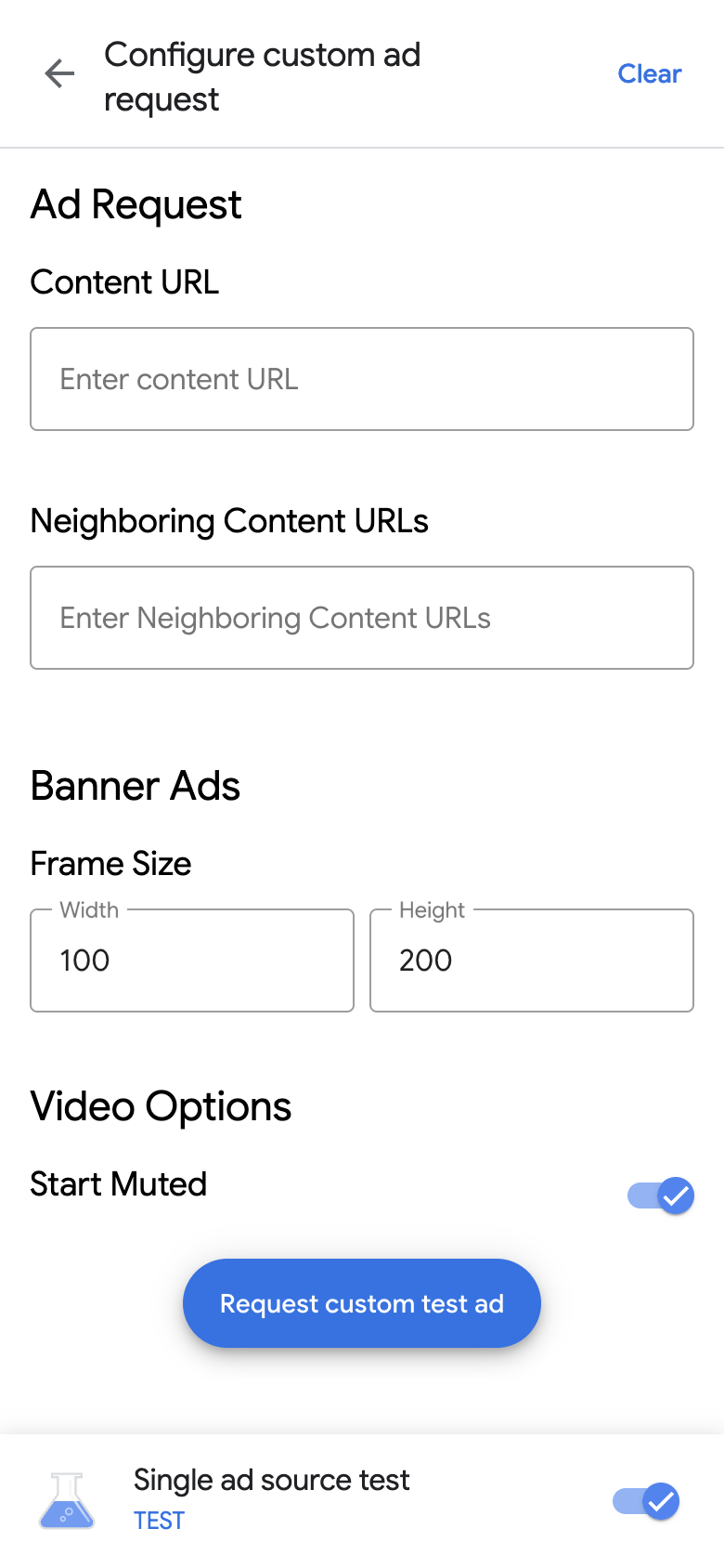 پیکربندی صفحه درخواست تبلیغات سفارشی برای یک بنر تبلیغاتی