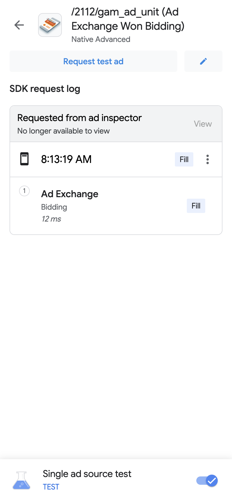 SDK request log page with the edit icon