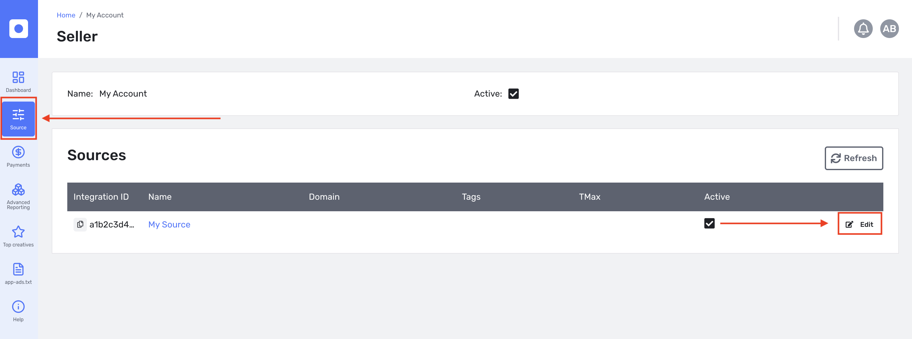 Tableau de bord "Sources"