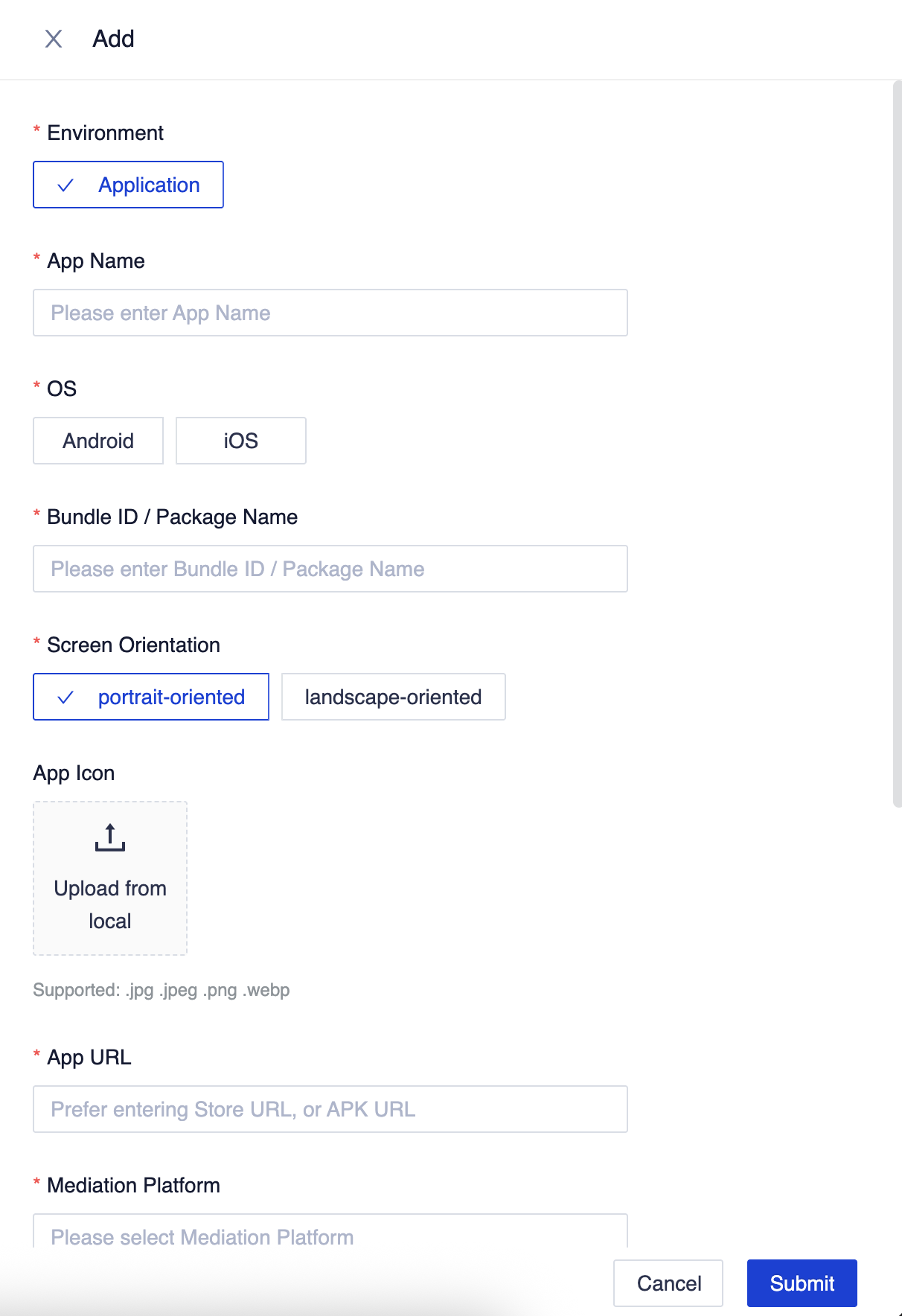 Nouveau formulaire d'application