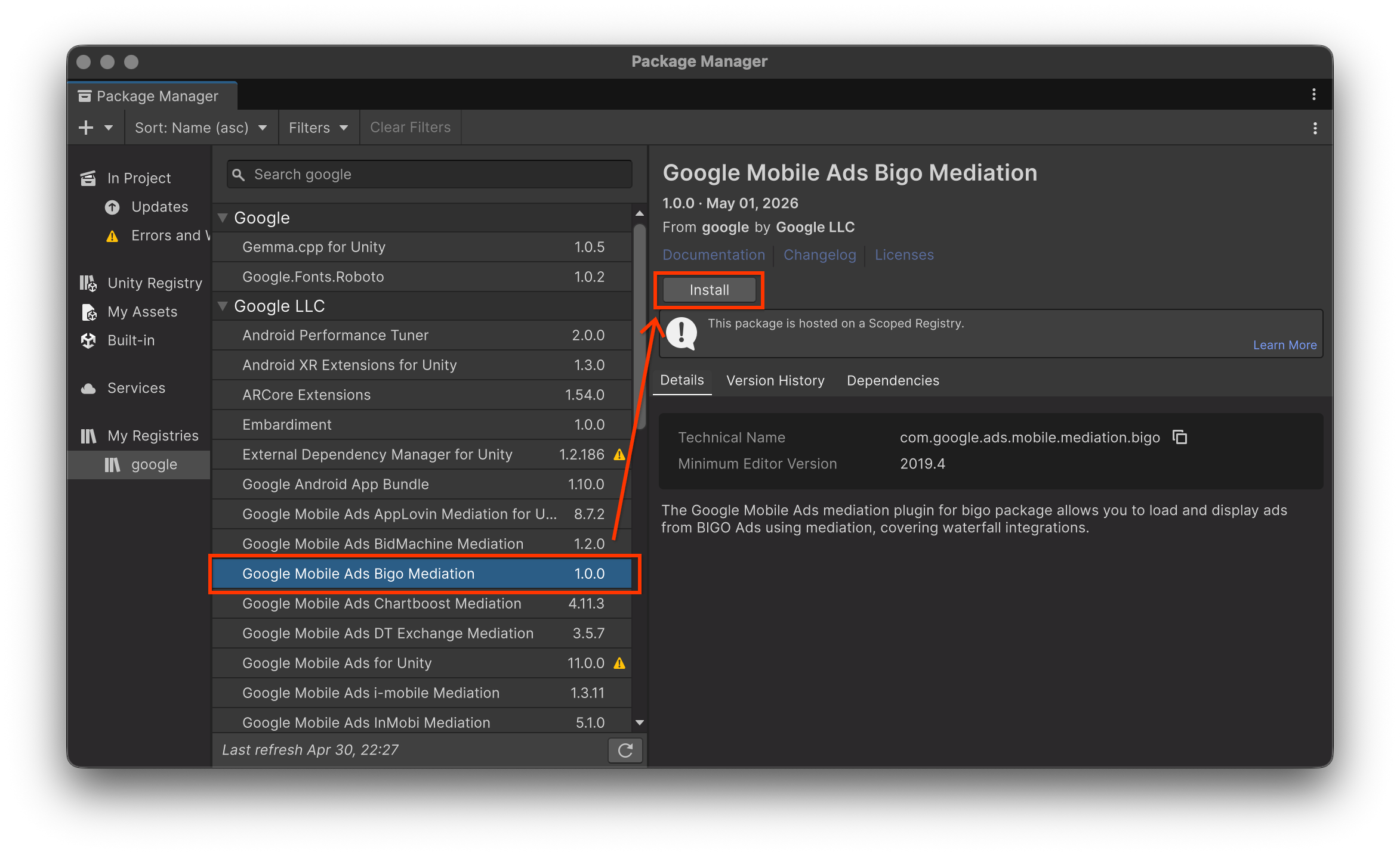 Menginstal dari OpenUPM