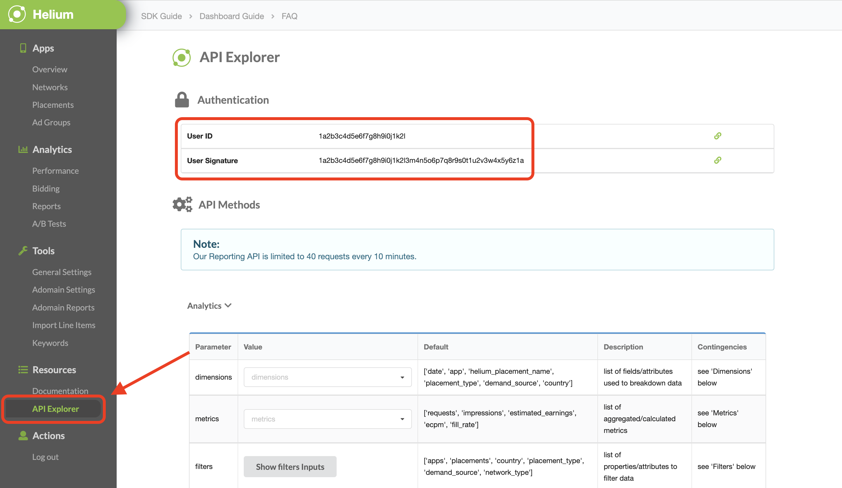 API Explorer da Chartboost