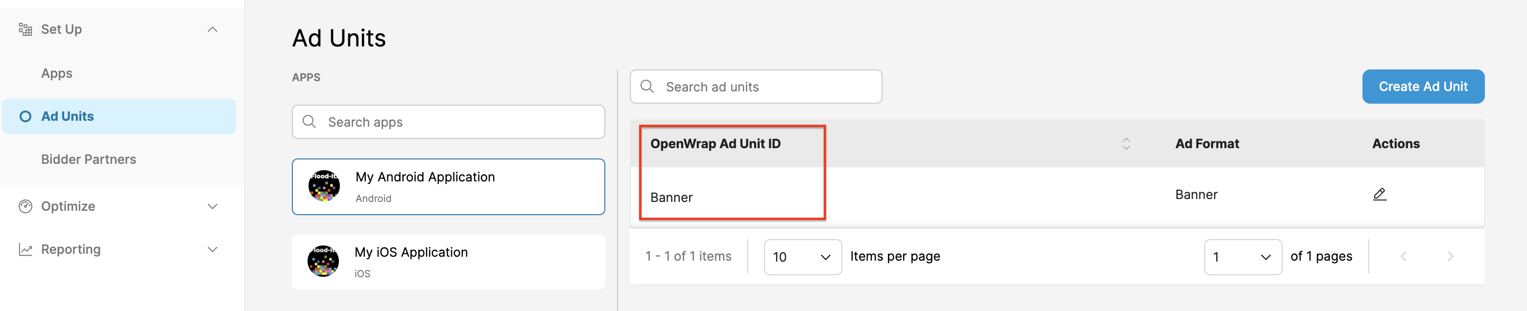 ID unità pubblicitaria app