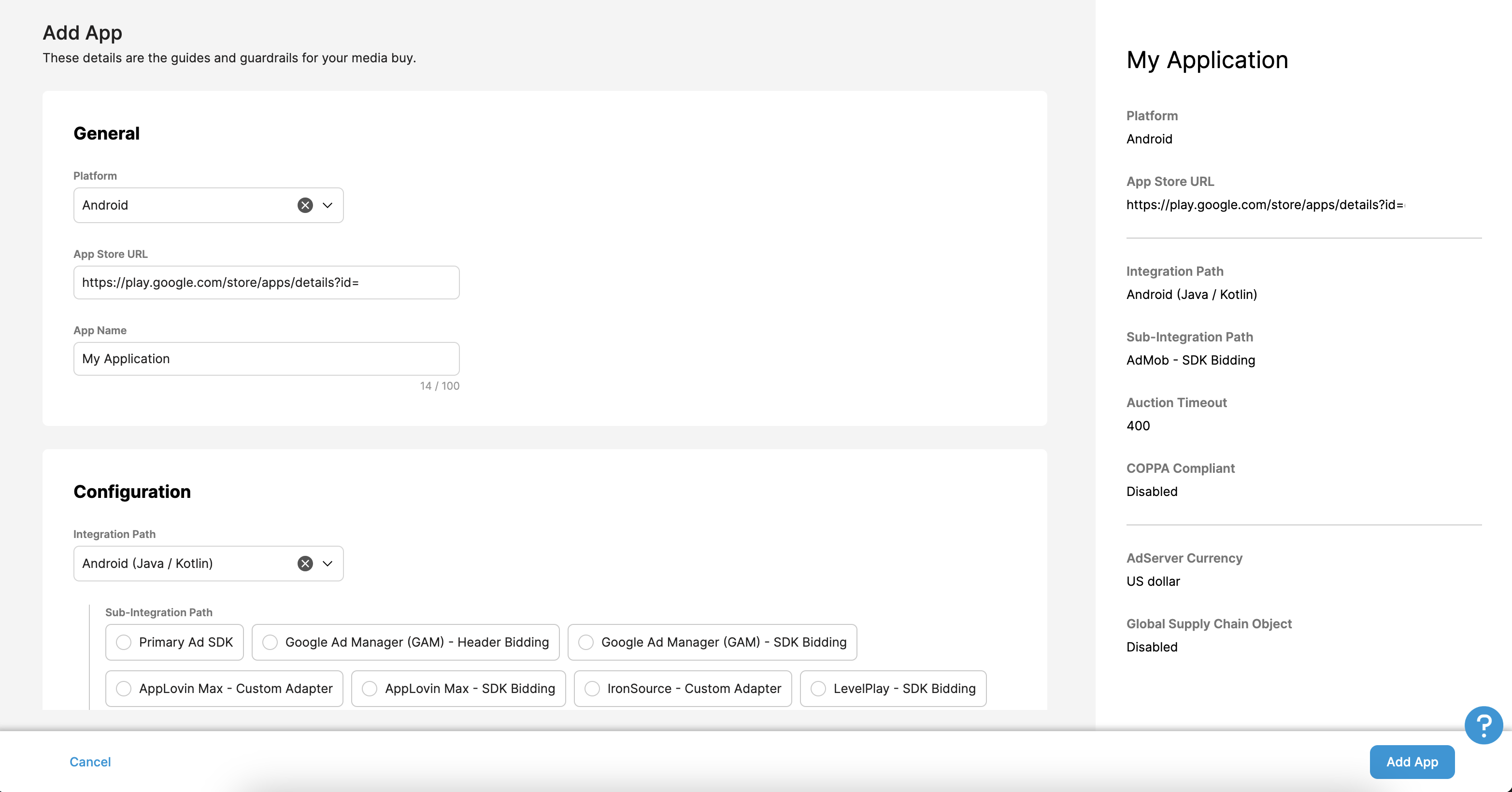 Formulario de la app nueva