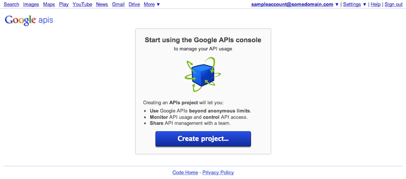 You can create new projects in your APIs console page.