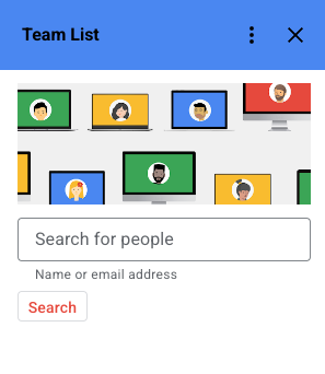 Captura de pantalla del complemento de Google Workspace para la lista de equipos