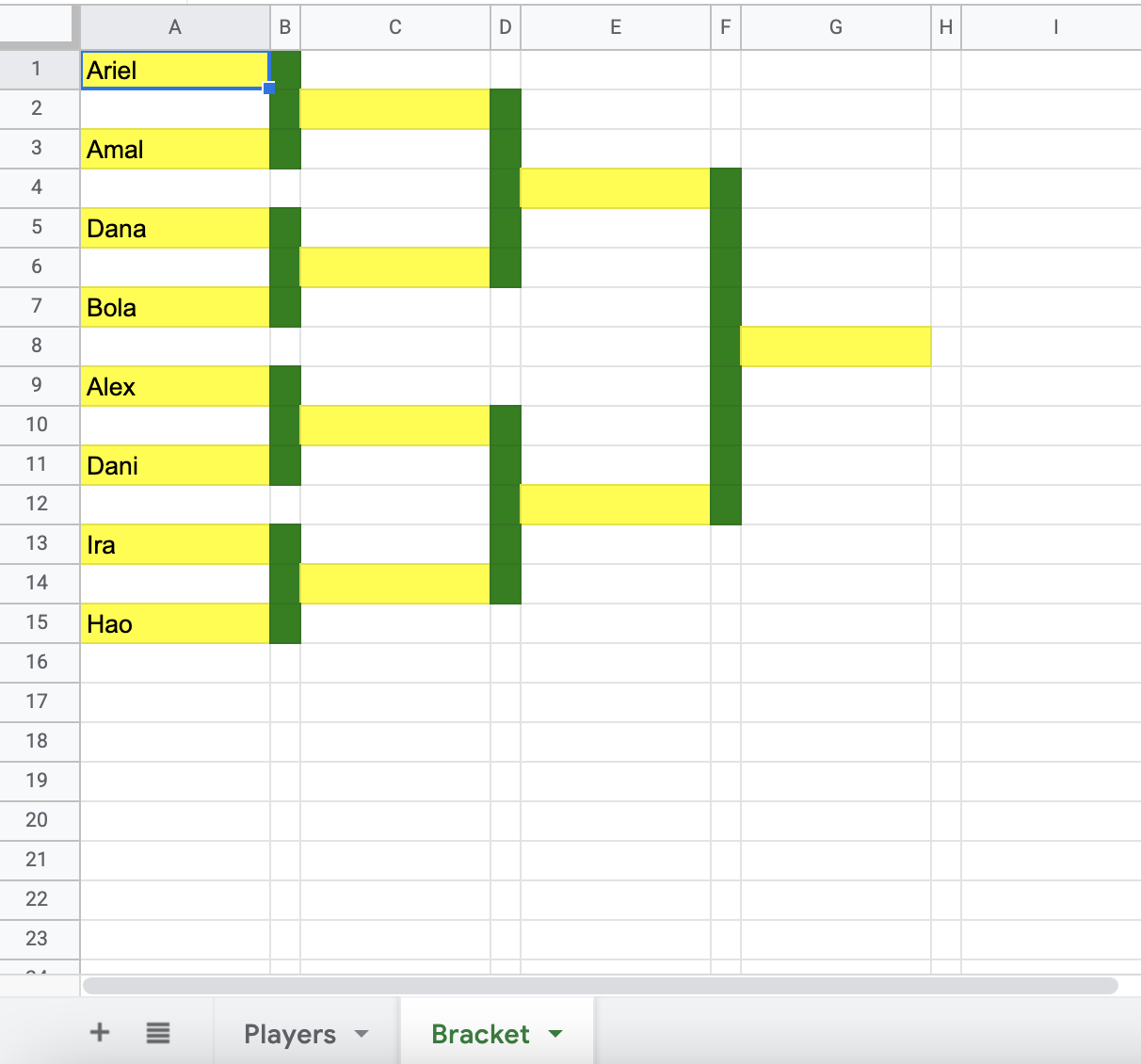 Example of a completed tournament bracket