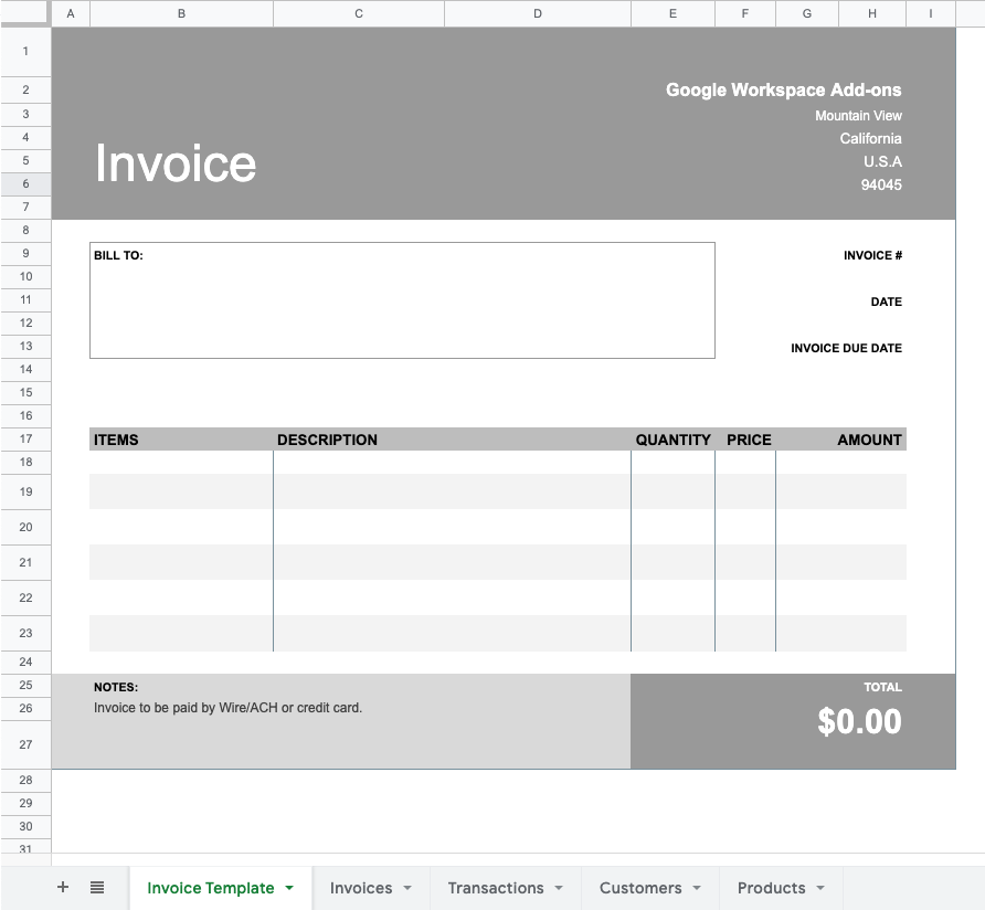 Screenshot template invoice