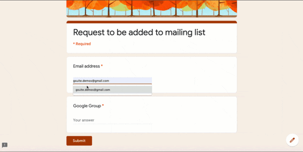 Demo dell&#39;aggiunta di un utente a un gruppo Google da Google Moduli