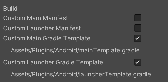 لقطة شاشة تعرض إعدادات النشر، وشريحة "الإنشاء" مع تحديد خيارَي Gradle
Template