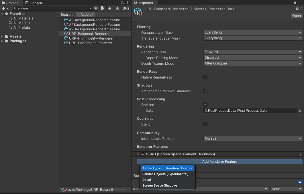 Add the AR Background Renderer Feature Add the AR Background Renderer Feature